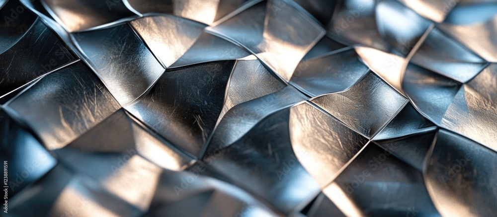 Wall mural abstract close-up of interwoven metallic strips with reflective texture and light patterns