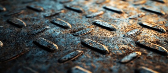Rusty Metal Diamond Plate Texture with Light Reflection and Wear