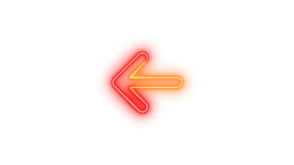 Neon arrow left icon brown red color glowing with transparent background