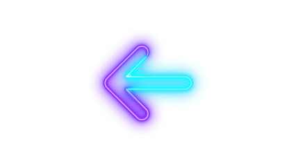 Obraz premium Neon arrow left icon cyan purple color glowing with transparent background