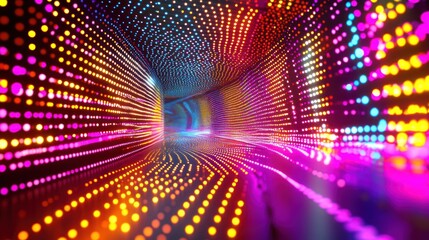 Obraz premium Colorful, glowing LED light tunnel.