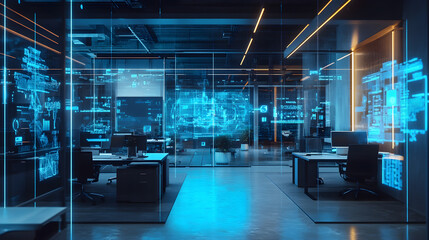 Fototapeta premium office setting where employees are using managed mobile devices with holographic security features 