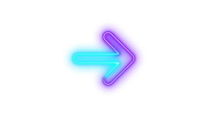 Obraz premium Neon arrow right icon cyan purple color glowing with transparent background