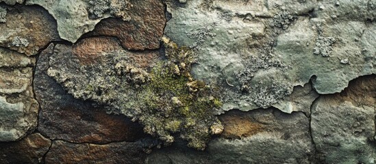 Obraz premium Close-up texture of weathered tree bark with moss and natural patterns