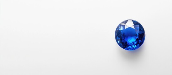 Blue sapphire gemstone on white background with copy space