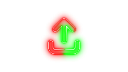 Neon arrow up from bracket icon green red color glowing with transparent background