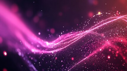 Abstract pink and purple particle wave background.