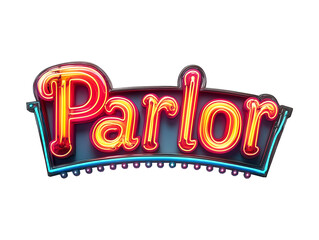 Neon Parlor Sign in vibrant colors with retro style and classic font, isolated on transparent background, PNG, cut out