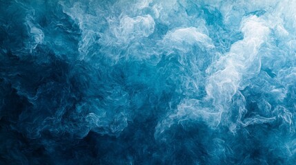 Delicate shades of blue and white intertwine, resembling flowing water or ethereal clouds in an abstract formation. The textures evoke a serene, tranquil feeling, inviting contemplation