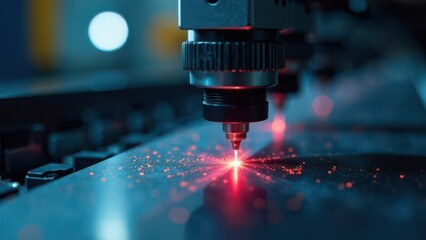 Industrial Laser Cutting Machine Engraving Metal with Bright Sparks in Action