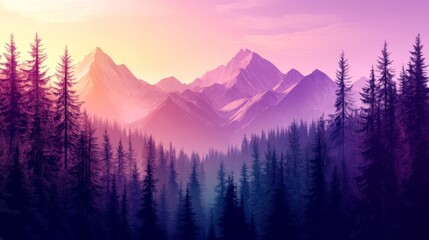 Obraz premium Pink Purple Sunset Over Snowy Mountain Range