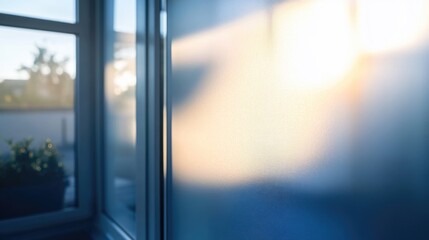 Fototapeta premium Blurred sunlight through frosted glass window in a modern interior setting