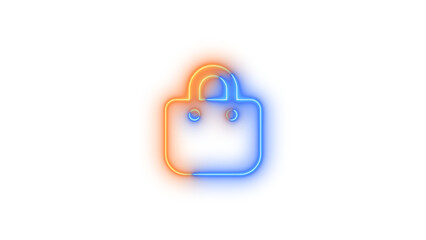 Neon bag shopping icon blue brown color glowing with transparent background