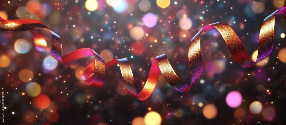 Canvas Prints festive color ribbons with colorful bokeh lights background containing copy space
