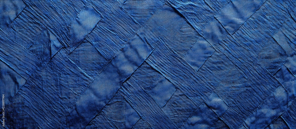 Poster blue textured fabric background with diagonal lines and patterns