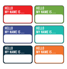 Badge sticker with hello my name is. Vector isolated illustration. Register tags.