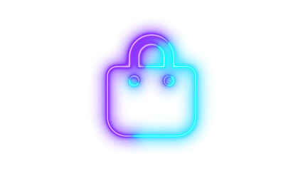 Neon bag shopping icon cyan purple color glowing with transparent background