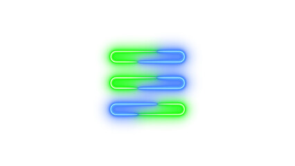 Neon bars icon blue green color glowing with transparent background