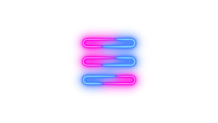 Neon bars icon blue pink color glowing with transparent background
