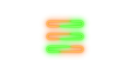 Neon bars icon brown green color glowing with transparent background