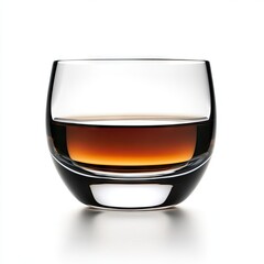 Whiskey glass, amber liquid, studio shot, white background, beverage photography