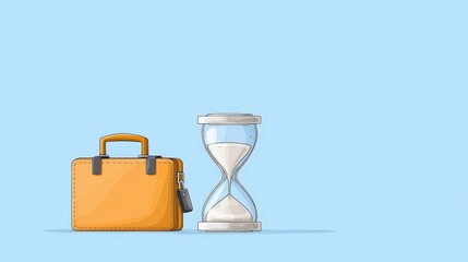 Yellow Briefcase and Hourglass on Blue Background Representing Time Management and Productivity