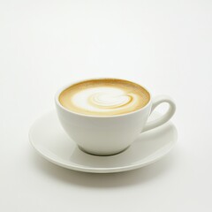 Fototapeta premium Latte art coffee cup saucer white background cafe drink