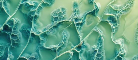 Abstract organic texture with teal and green color palette resembling cellular patterns and natural formations