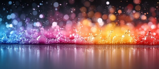 Colorful bokeh background with sparkling glitter in horizontal orientation and copy space