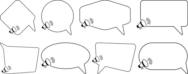 Obraz premium Speech Bubble Set with Megaphones – Vector Chat Balloons for Announcements, Communication, Marketing, and Social Media Messages