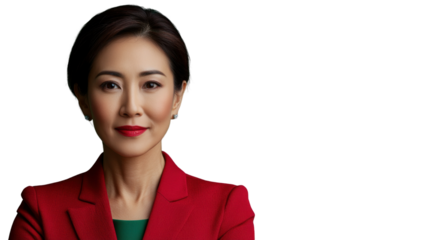 Confident asian businesswoman smiling on transparent background