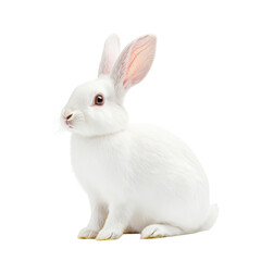 A fluffy white rabbit sitting gracefully, showcasing its soft fur and expressive ears.