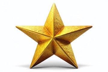 Obraz premium Golden Five-Pointed Star, Textured Surface, Isolated White Background - Stock Photo