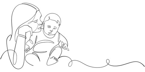 Mothers and baby line art illstration, mother day celebration background