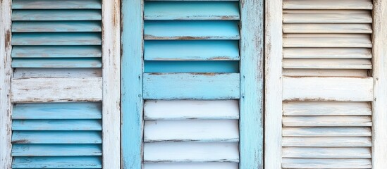 Weathered Wooden Window Shutters with Blue and White Painted Panels