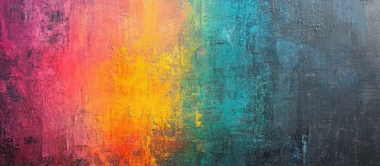 Abstract colorful textured painting with vibrant gradient and brush strokes in pink, yellow, green, and blue hues, large copy space
