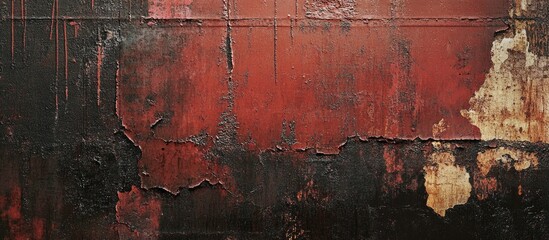 Obraz premium Abstract textured wall with layered peeling paint in dark red and black tones