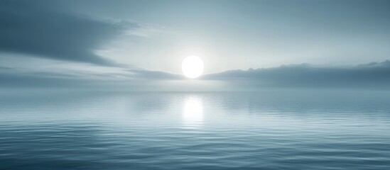 Fototapeta premium Sunrise Over Calm Ocean Horizon with Reflection and Cloudy Sky