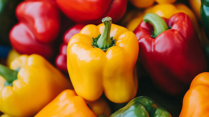 Colorful bell peppers stacked together create vibrant display
