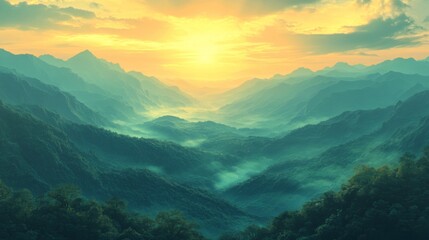 Obraz premium Misty Mountain Valley Sunrise Landscape