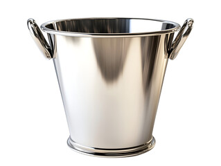 Stainless steel ice bucket with handles, isolated on a transparent background for easy product mockups. The image for showcasing your barware, drink recipes, or catering services. PNG background