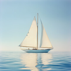 Sailboat with Streamlined Keel Gliding Across Serene Waters Under Blue Sky