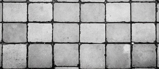 Grayscale pattern of square tiles with visible grout lines forming a repetitive geometric design