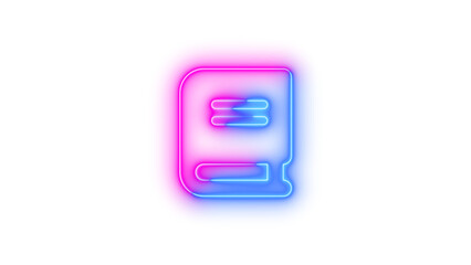 Neon book icon blue pink color glowing with transparent background