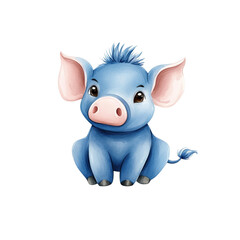 Fototapeta premium A cute blue cartoon piglet with large ears and a happy expression.