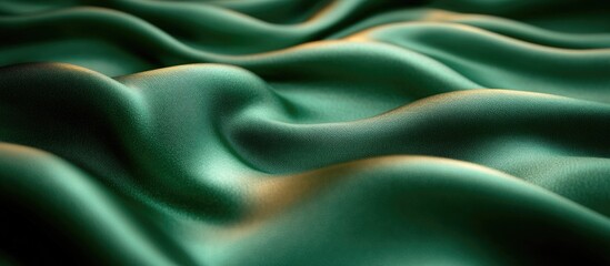 Obraz premium Green silk fabric with smooth flowing waves and shadows