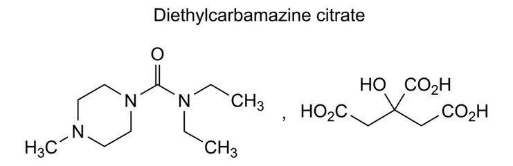Chemical structure of diethylcarbamazine citrate, drug substance