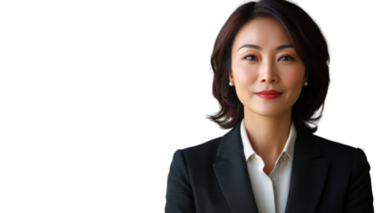 Confident asian businesswoman smiling on transparent background