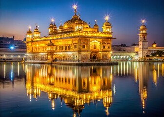 Obraz premium Golden Temple Amritsar India Night Low Light Reflection Photography