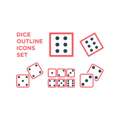 Dice cube icons set, casino game.